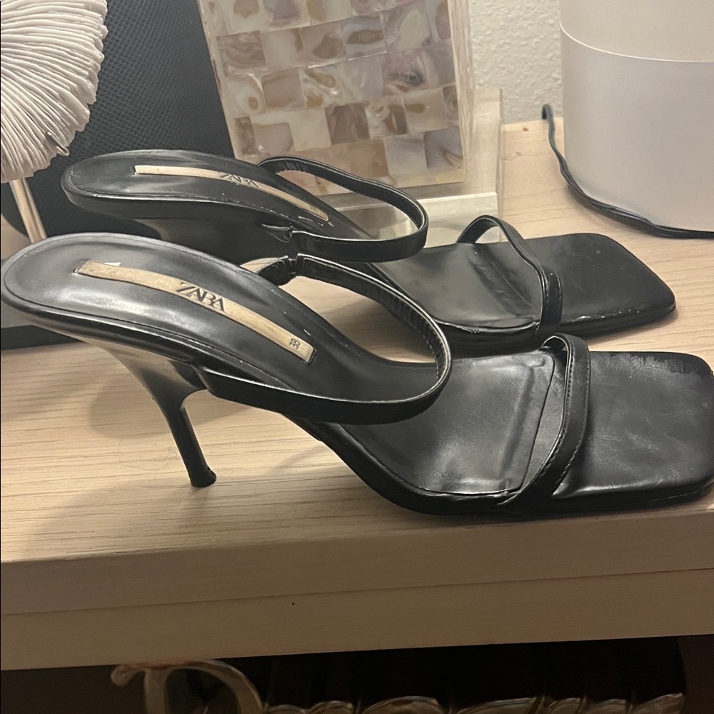 ZaraSleek Black Open-Toe Heels